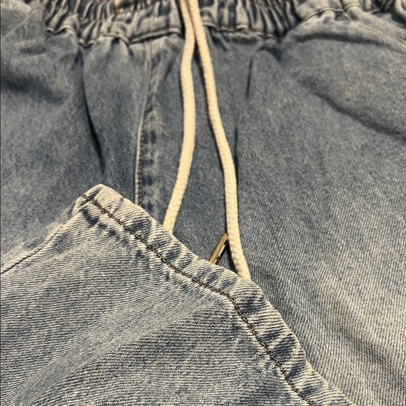 Wide Leg Jeans 90’s Style Denim Drawstring Waist Boho Medium Elastic Waist - Picture 8 of 12